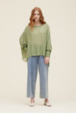 Holly Smocked Sleeve Blouse in Smoke Green