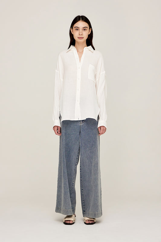 Side Detail Gauze Shirt in Off White