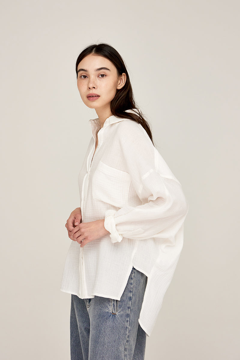Side Detail Gauze Shirt in Off White