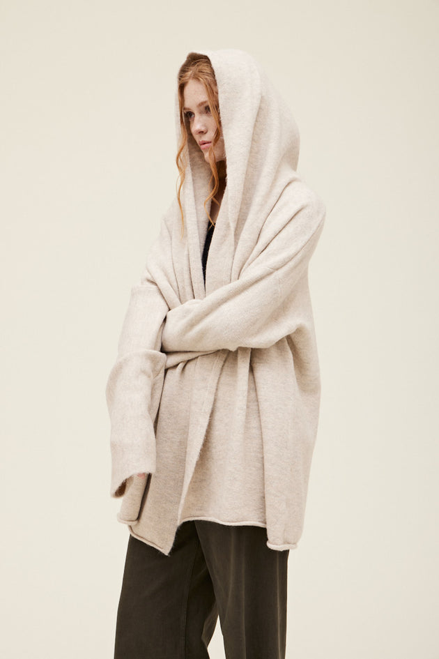 Hooded Open Cadigan in Ivory