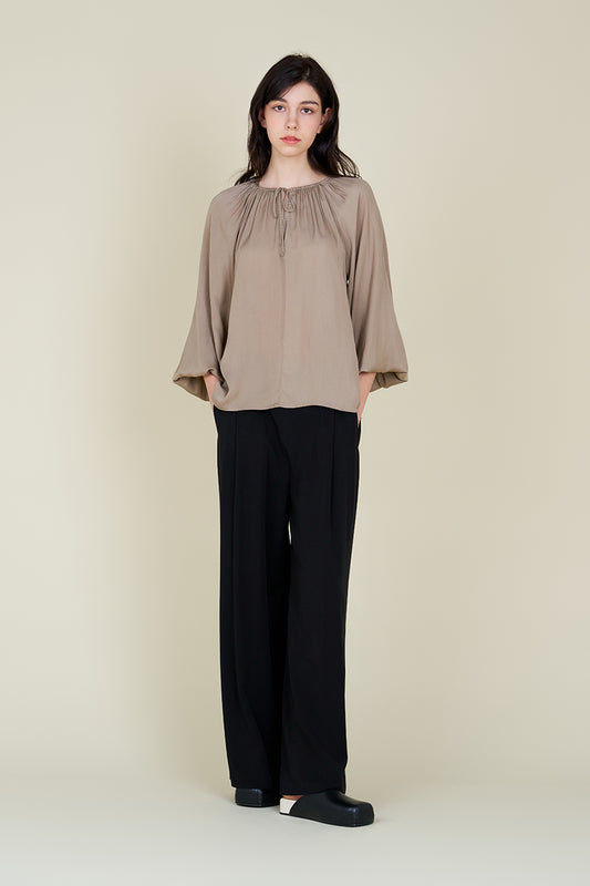 Solid Satin Blouse in Desert Taupe