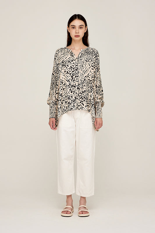 Mixed Animal Print Blouse in Ivory