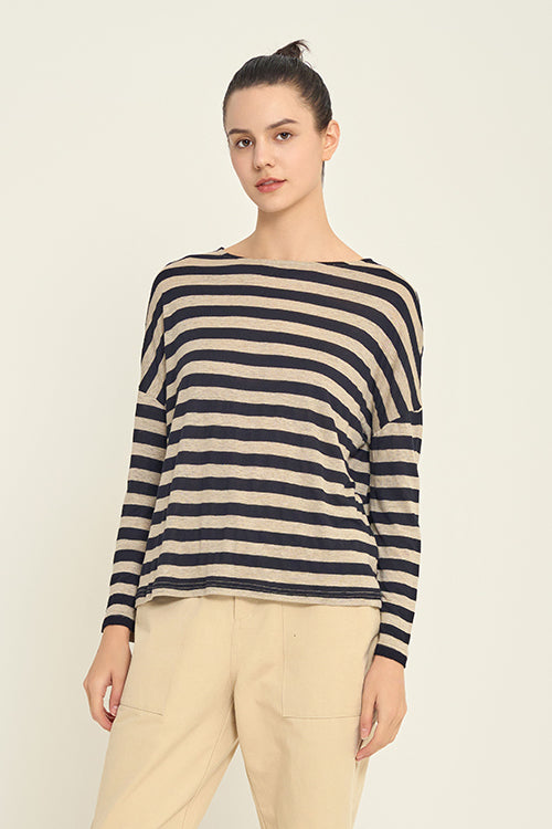 Linen Jersey Box Relaxed Tee in Black