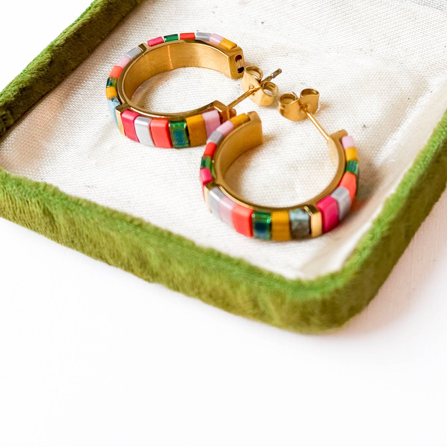 Mixed Color Tila Bead Hoop Earrings