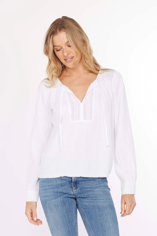 Flowy Top with Lace Trim in White