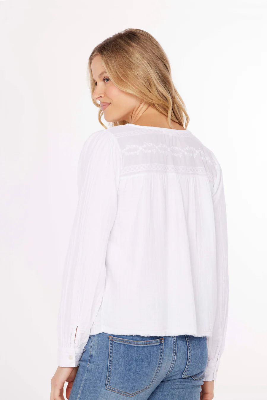 Flowy Top with Lace Trim in White