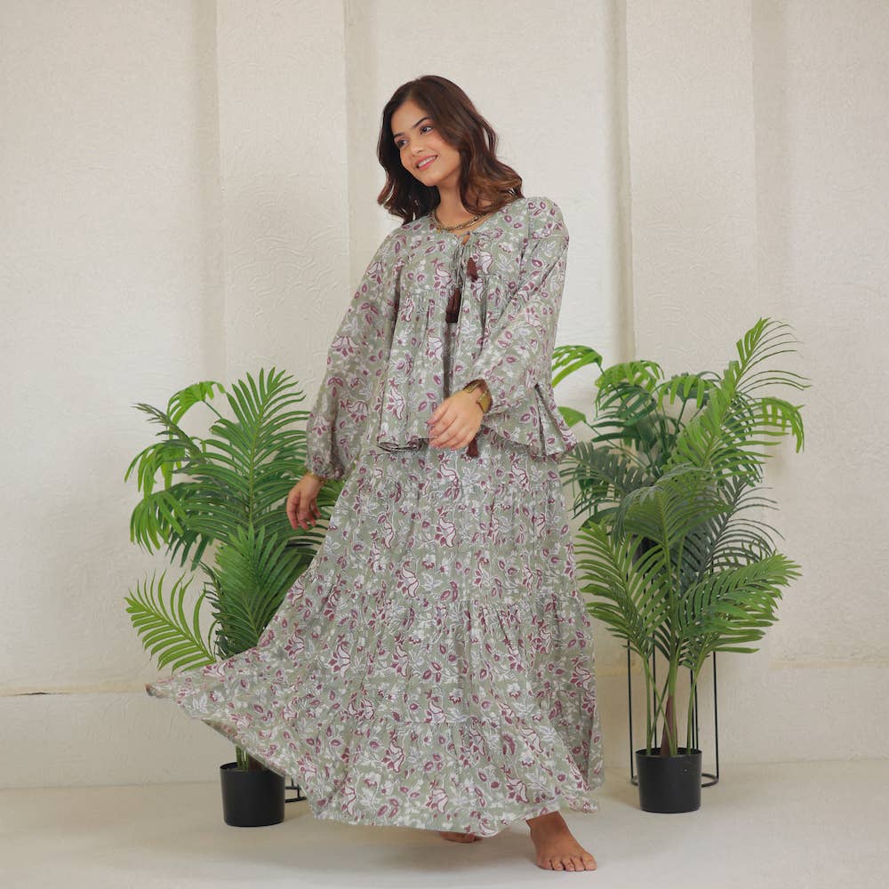 Radha Block Printed Cotton Maxi Skirt