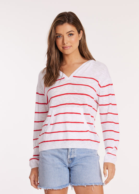 Summer Hooded Sweater in Scarlet & White
