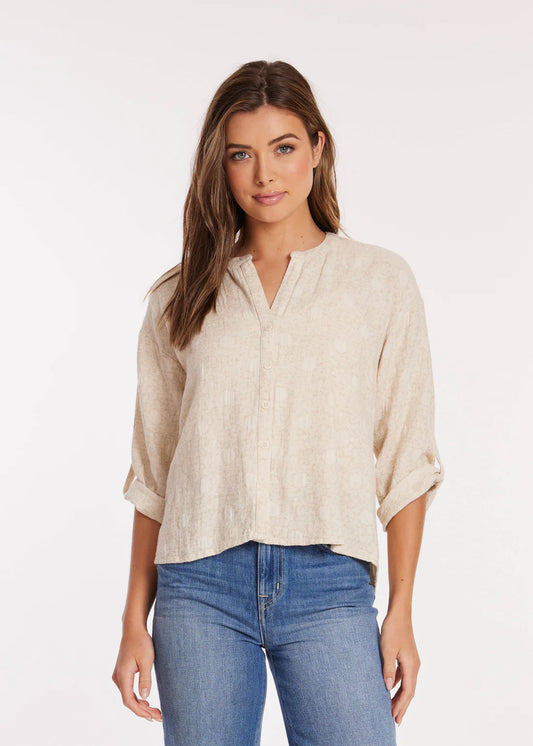 Roll-Up Sleeves Button-Up Top in Natural