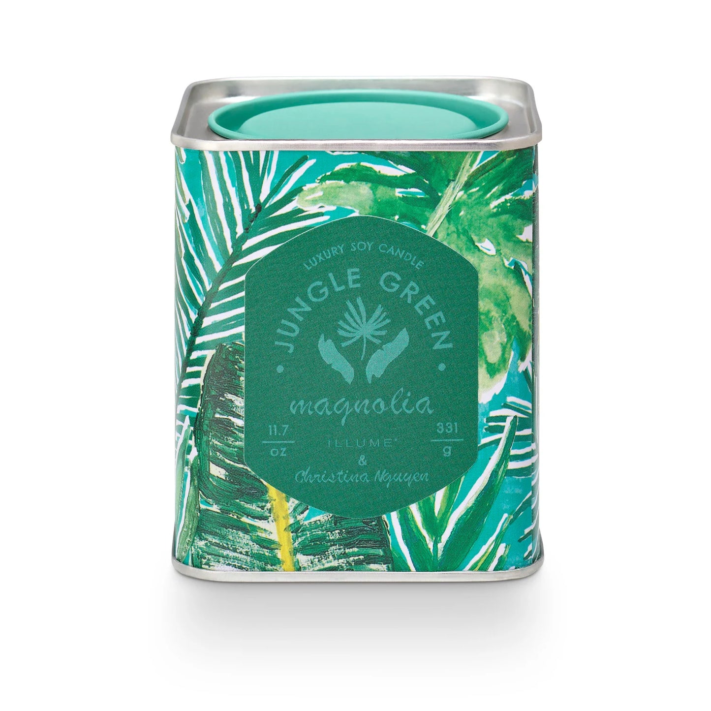 Jungle Green Magnolia Printed Square Tin Candle