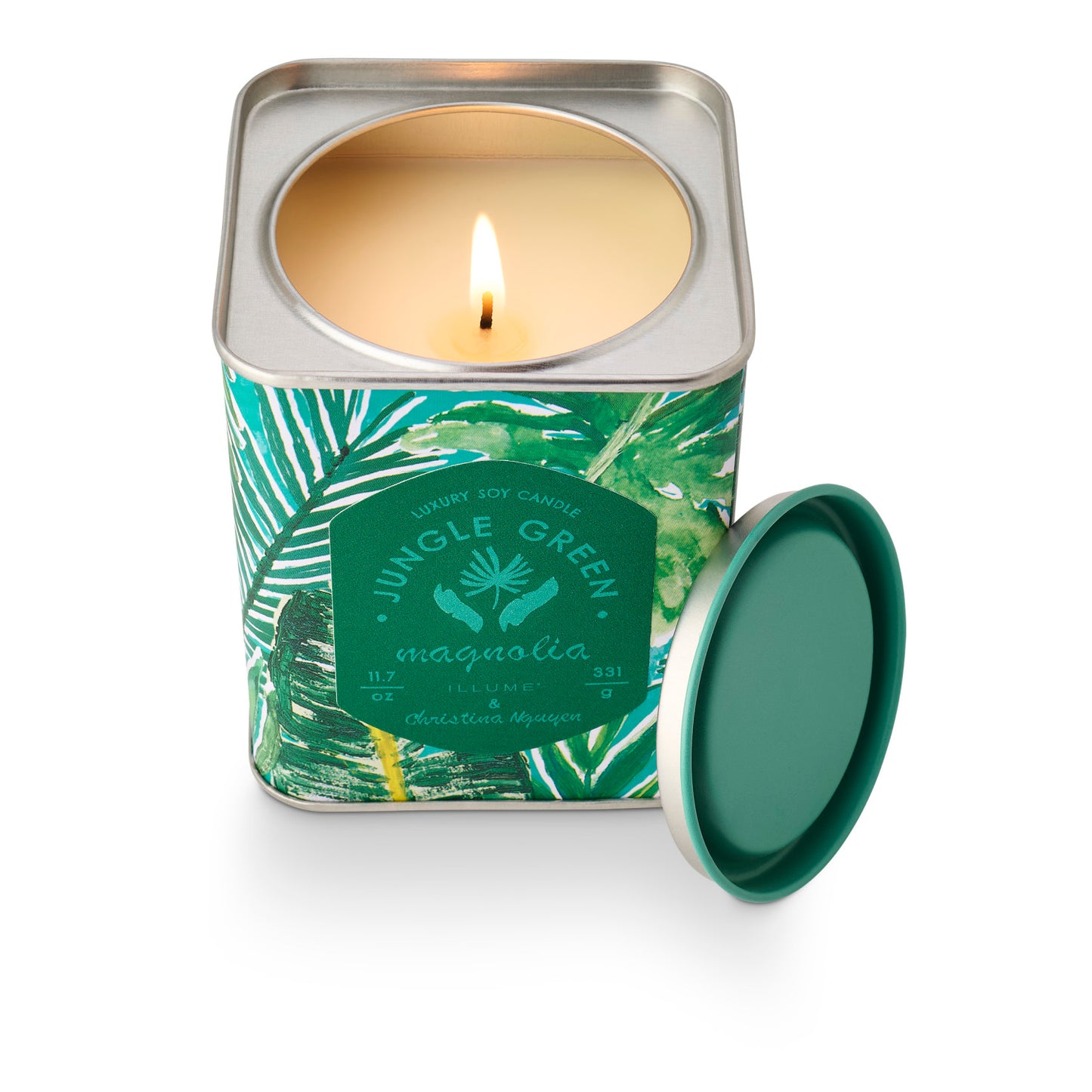 Jungle Green Magnolia Printed Square Tin Candle