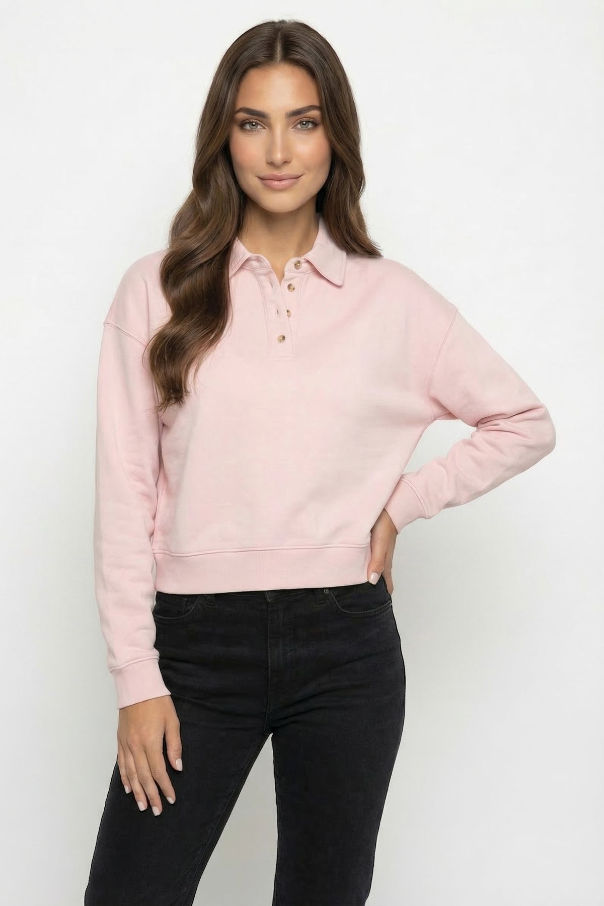 Mododoc Polo Sweatshirt in Ballet Rose - product photo