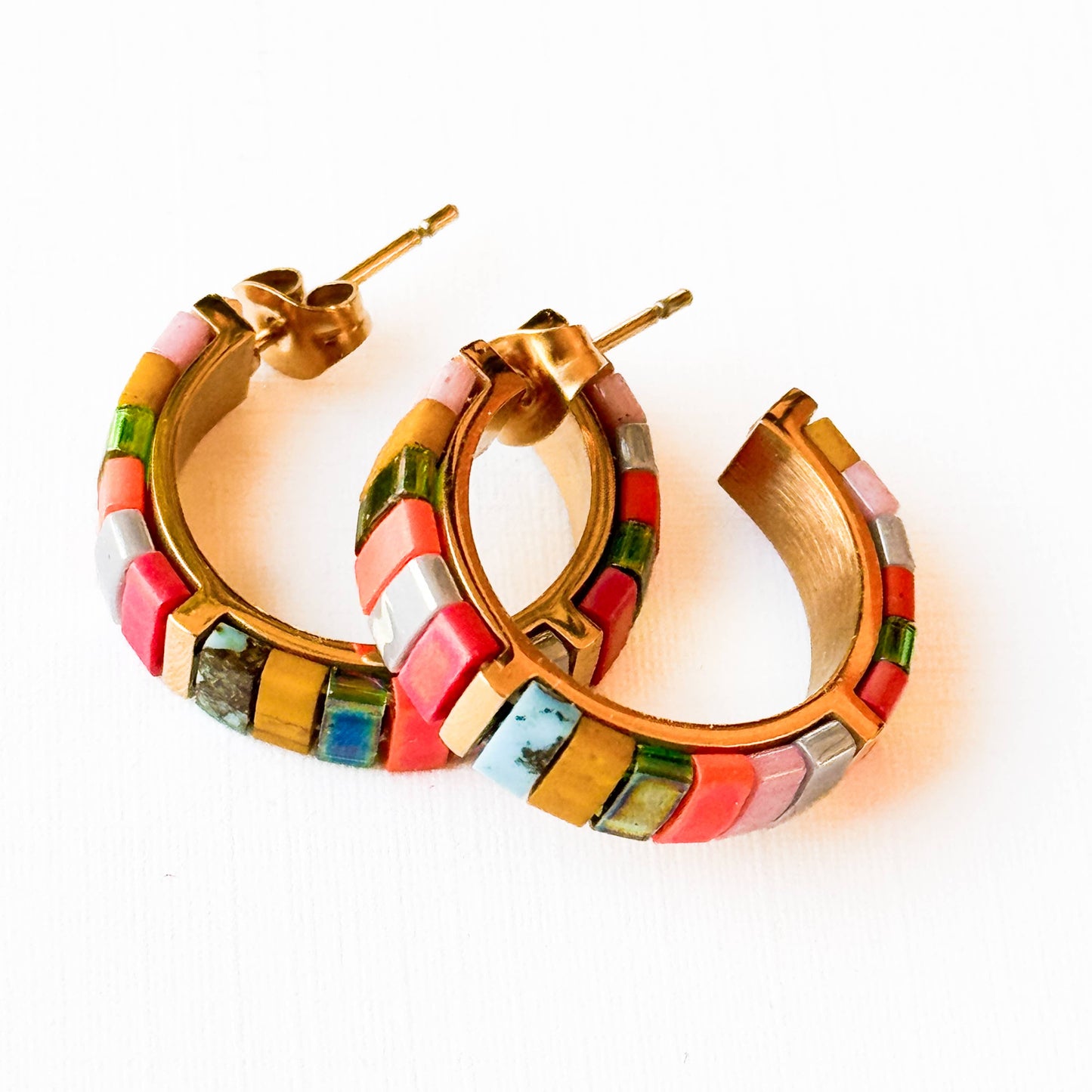 Mixed Color Tila Bead Hoop Earrings