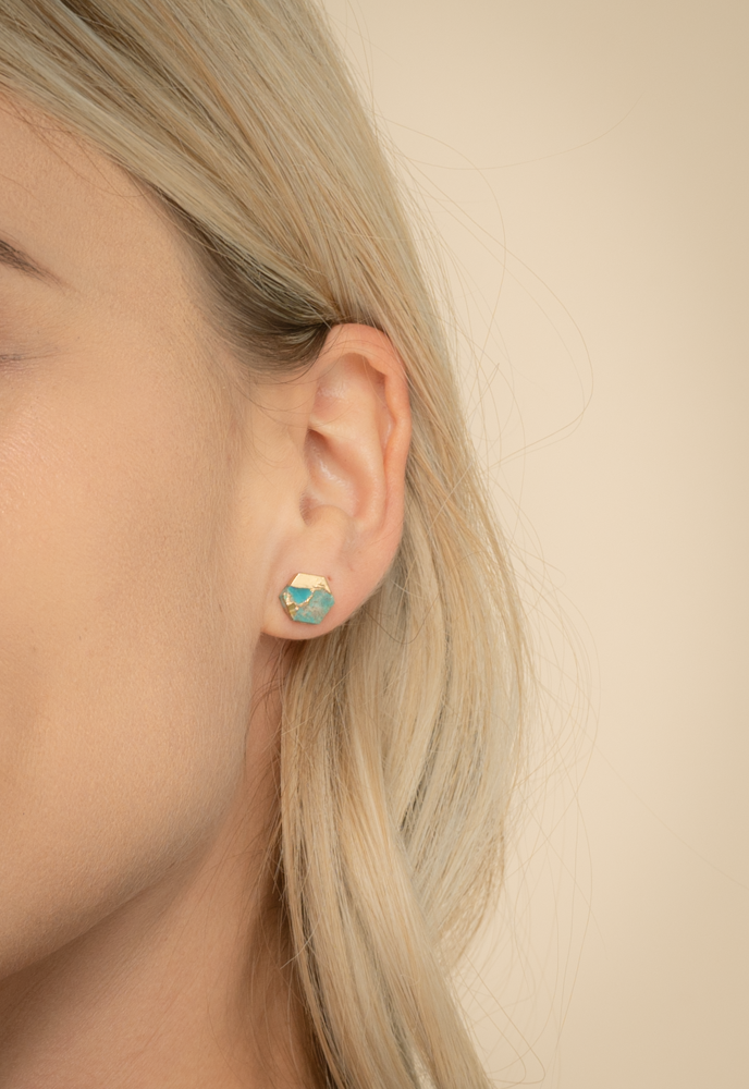Oasis Turquoise Stud Earrings in Gold