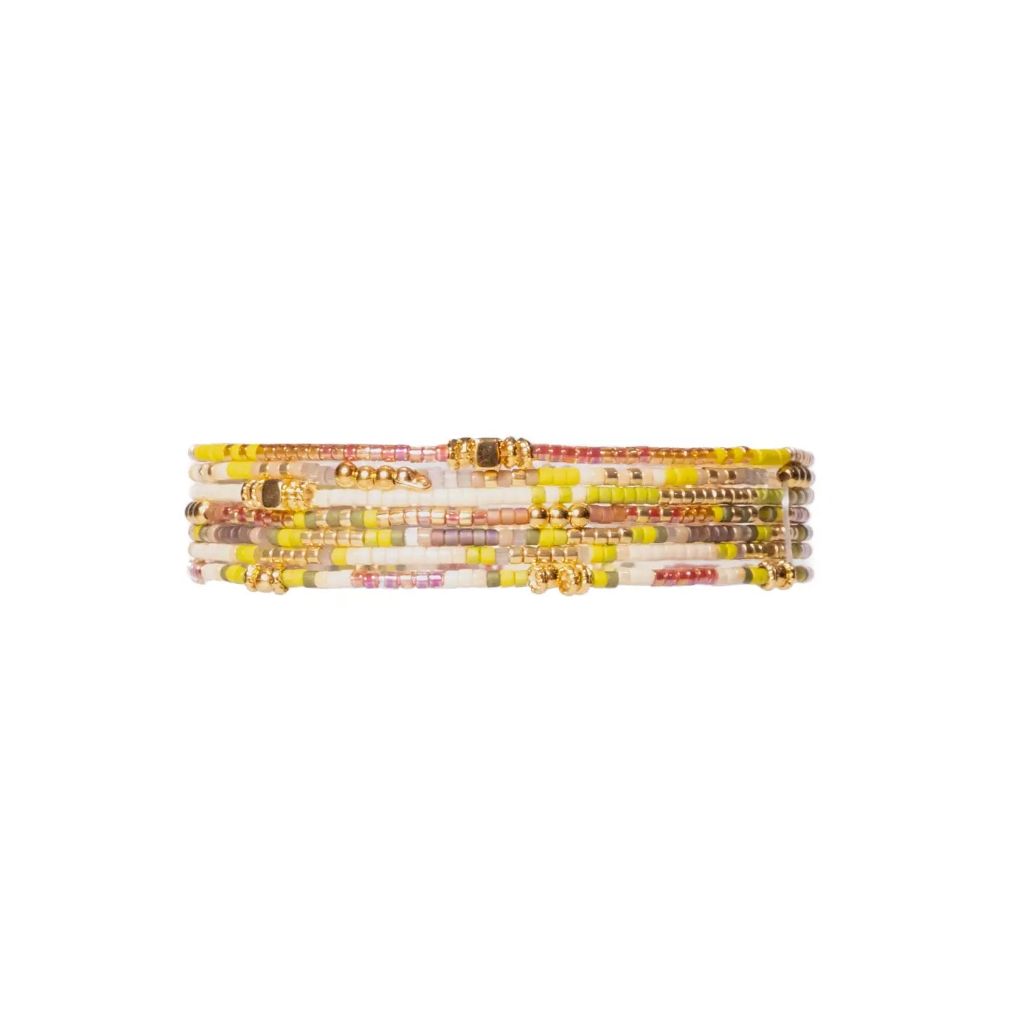 Miyuki Beaded Stretch Bracelet Set in Citron/Tan/Cream
