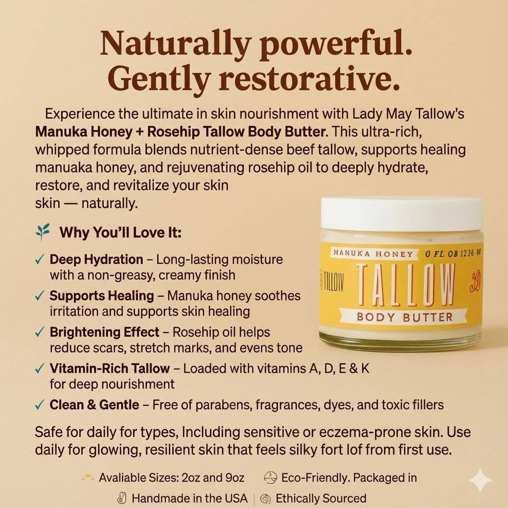 Manuka Honey + Rosehip Tallow Body Butter