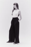 Smocking Waist Gauze Pants in Pure Black