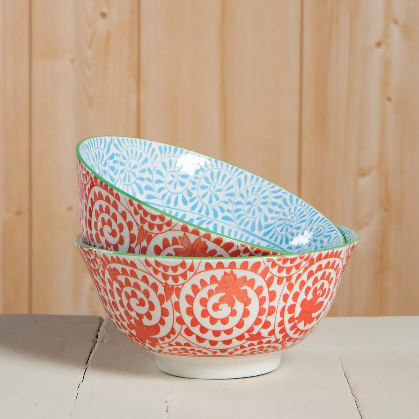 Orange and Blue Swirls Stamped Bowl - 6"