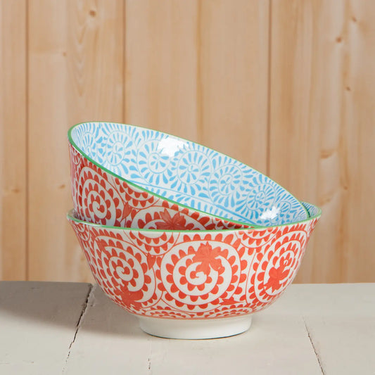 Orange and Blue Swirls Stamped Bowl - 6"