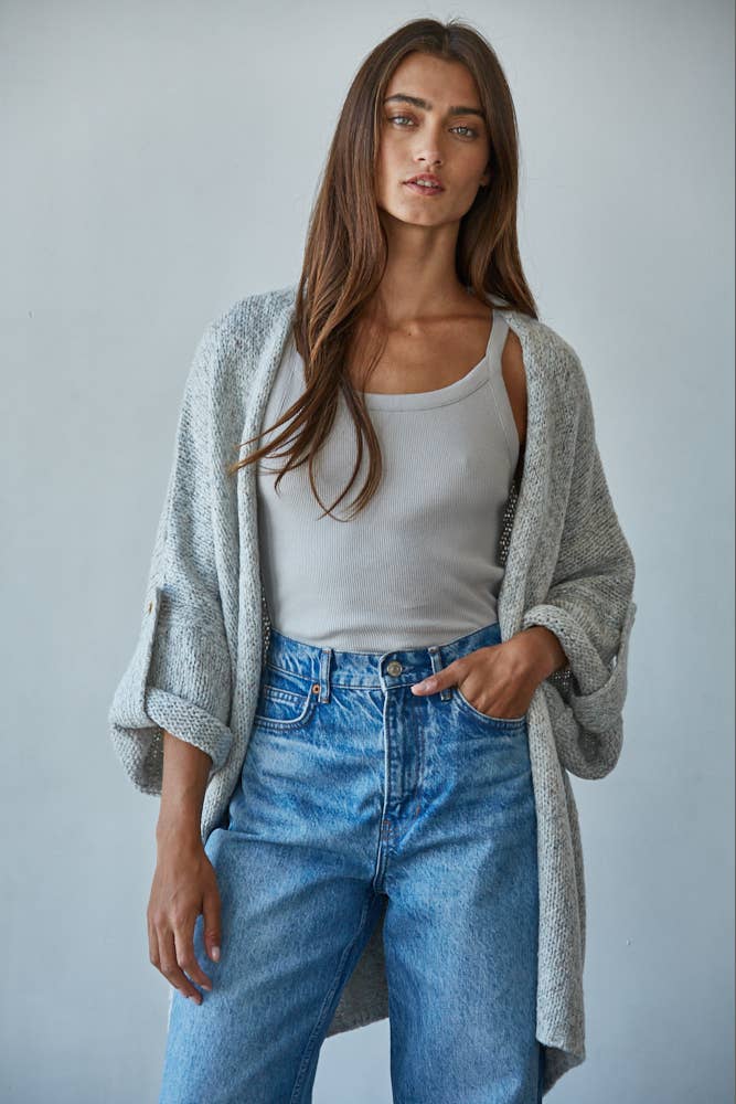 Easy Open Front Knit Cardigan in Light Heather Grey
