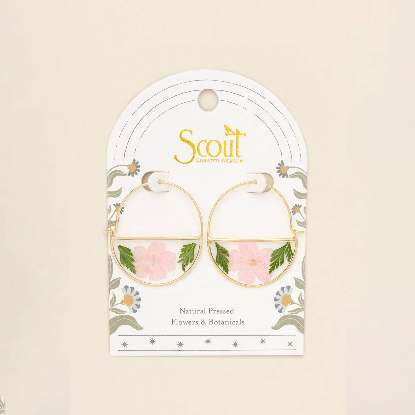 Pressed Flower Hoop Earring - Pink Cherry Blossom/Gold