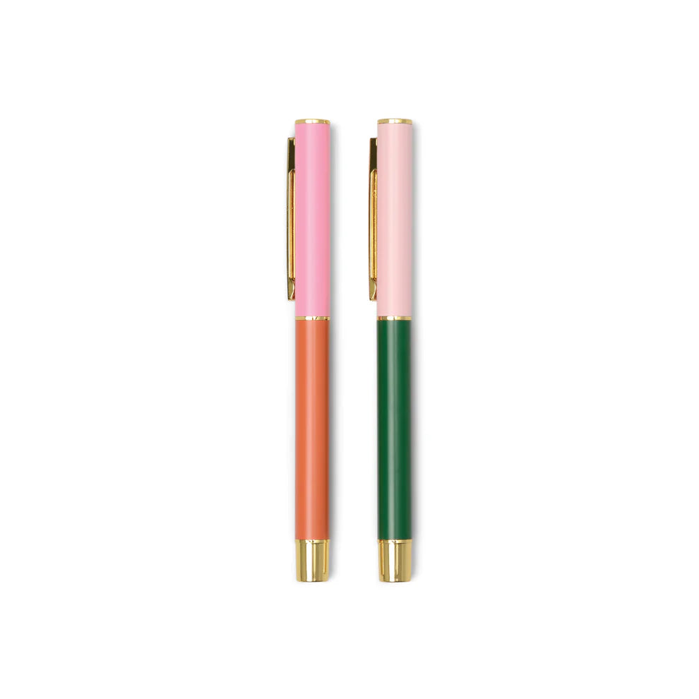 Color Block Pens - Set of 2 - Red orange + Emerald