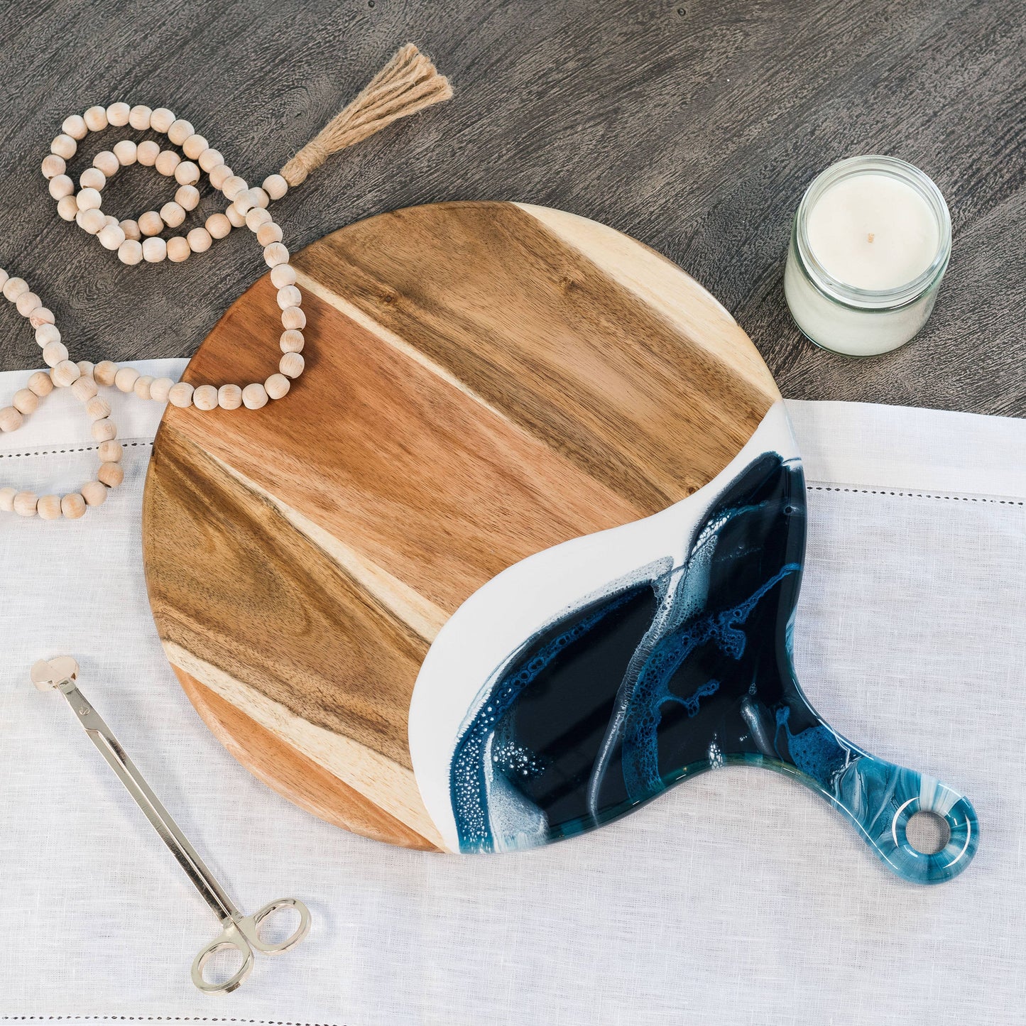 Round Cheese Paddle Acacia Boards in Navy