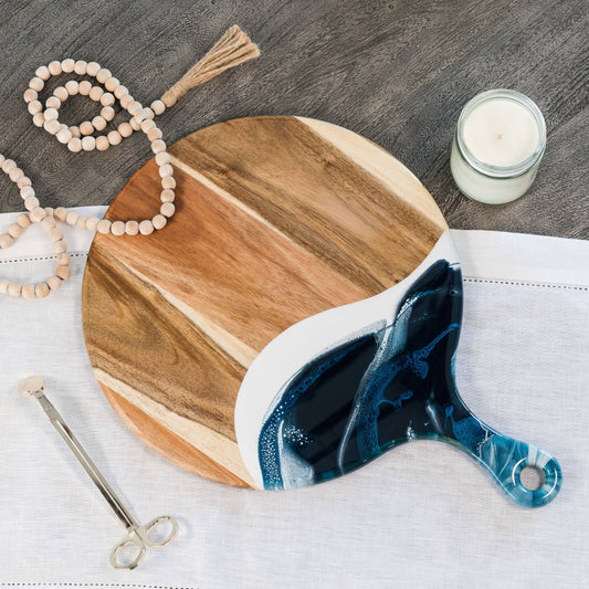 Round Cheese Paddle Acacia Boards in Navy