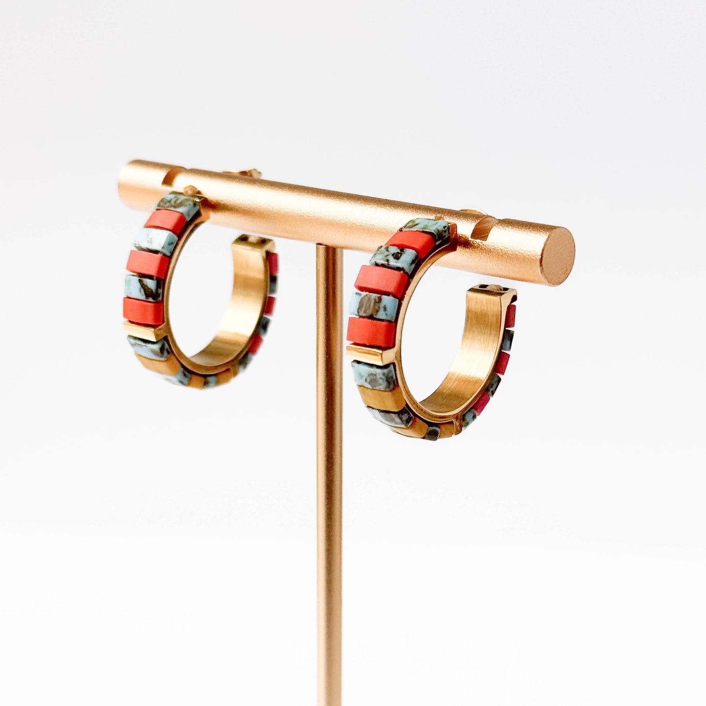 Turquoise Tila Bead Hoop Earrings