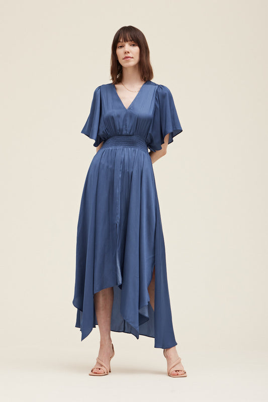 Unbalanced Skirt Maxi Dress in Blue Corn