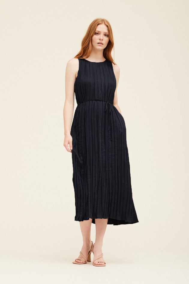 Holiday Pleat Midi Dress in Eclipse
