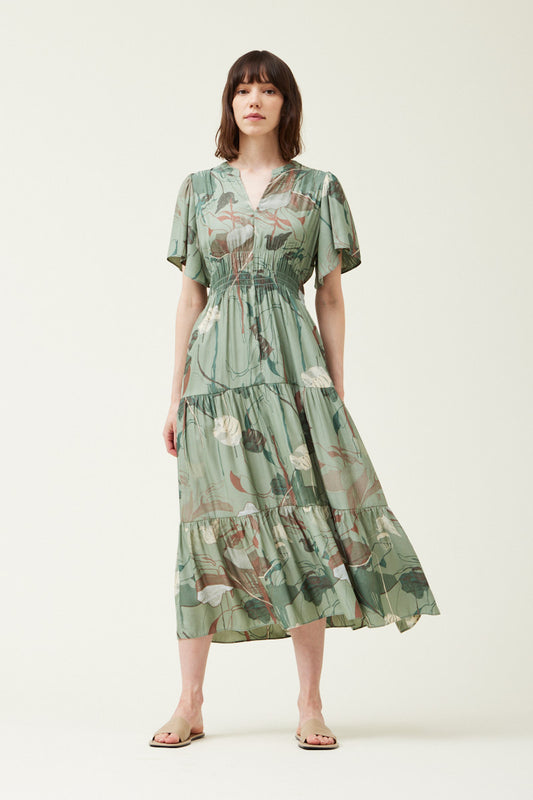 Printed Midi Dress in Foliage