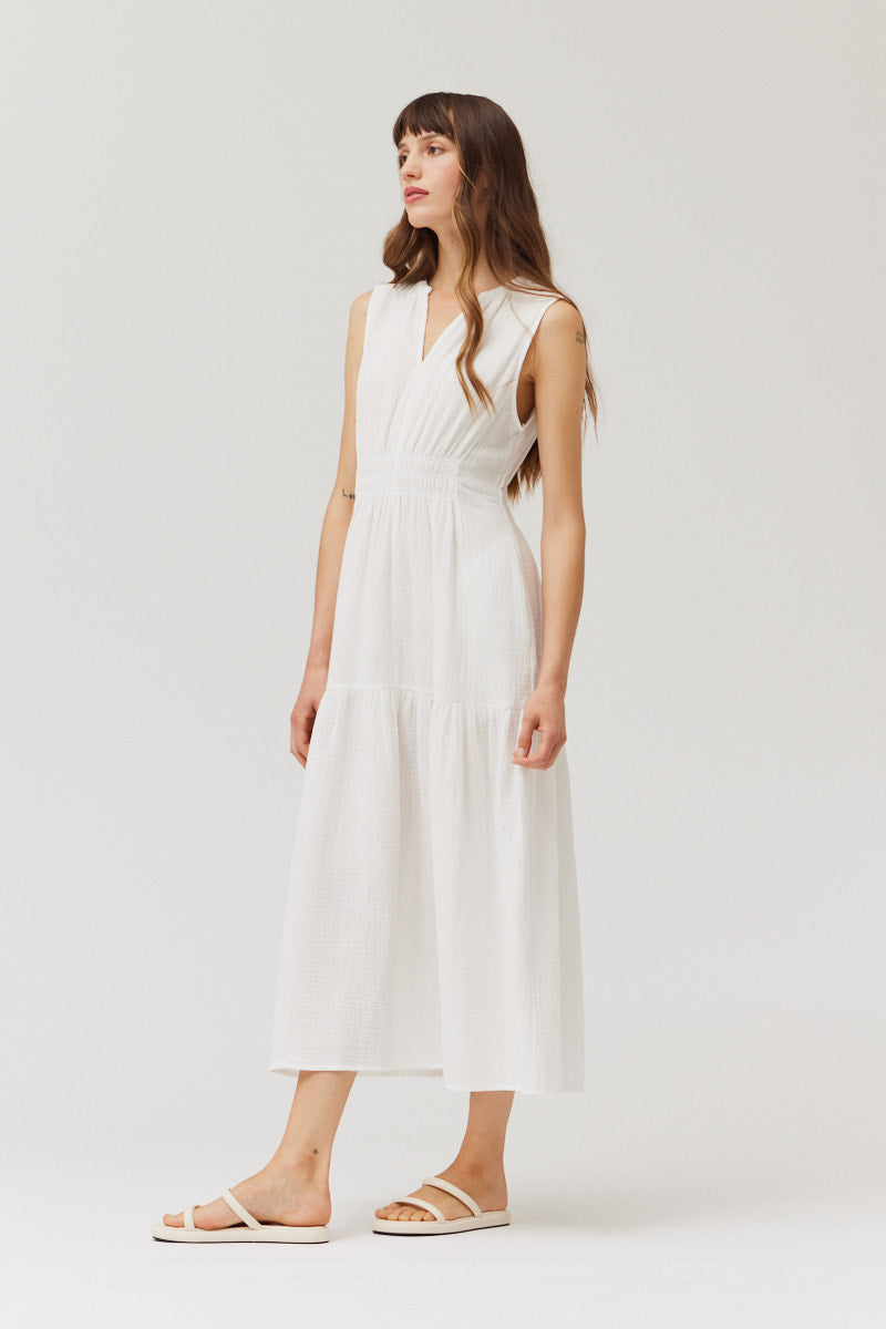 Solid Gauze Midi Dress in Off White