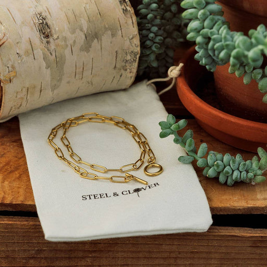 Louisa Paperclip Chain Necklace in Yellow Gold