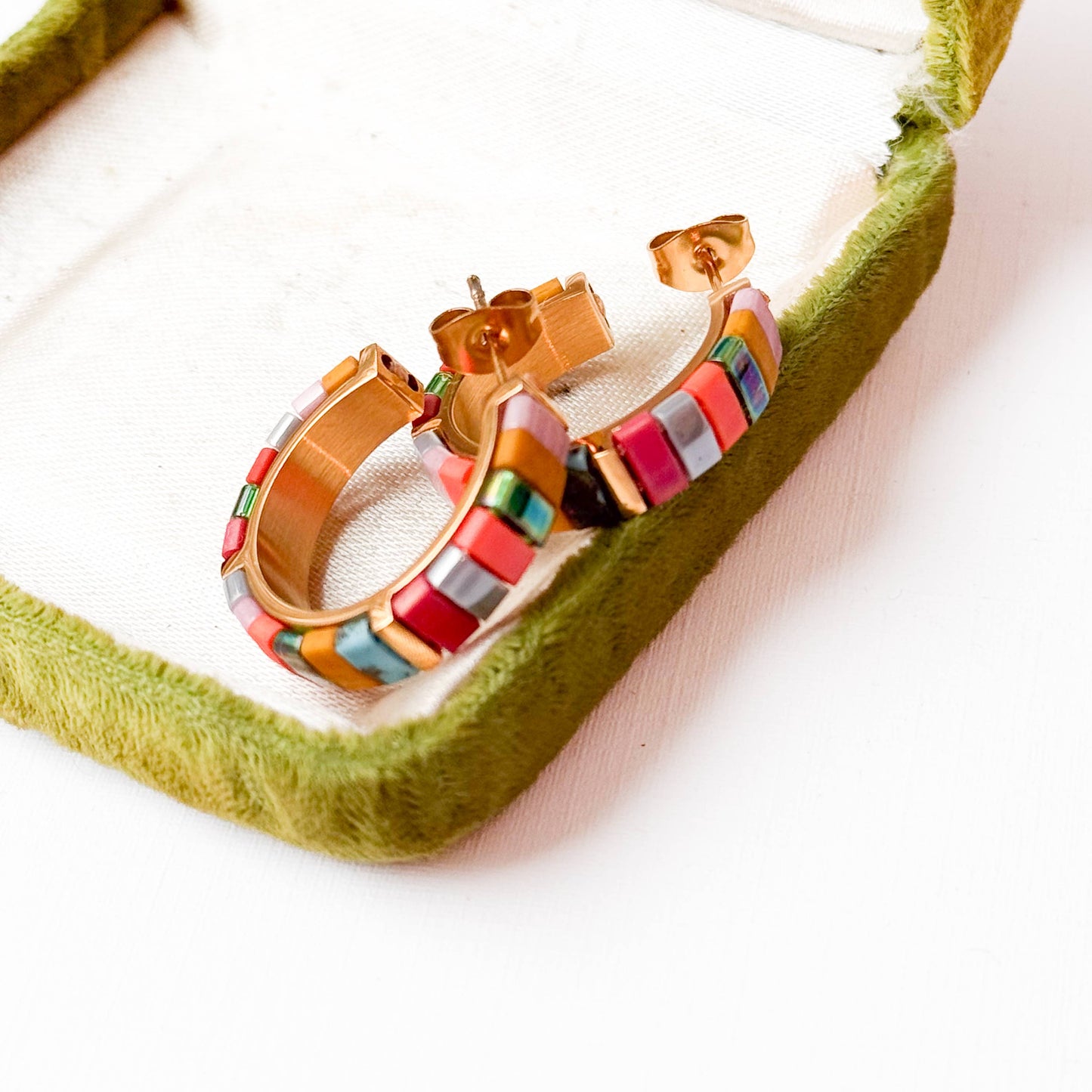 Mixed Color Tila Bead Hoop Earrings