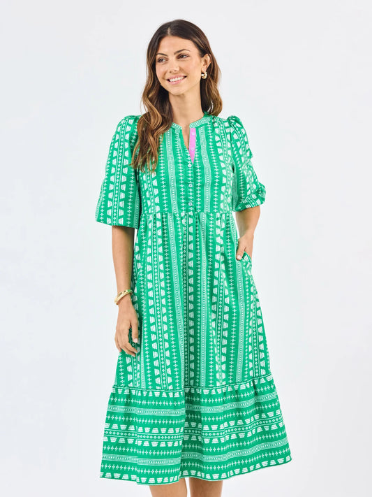 Riley Dress in Heritage Stitch Green