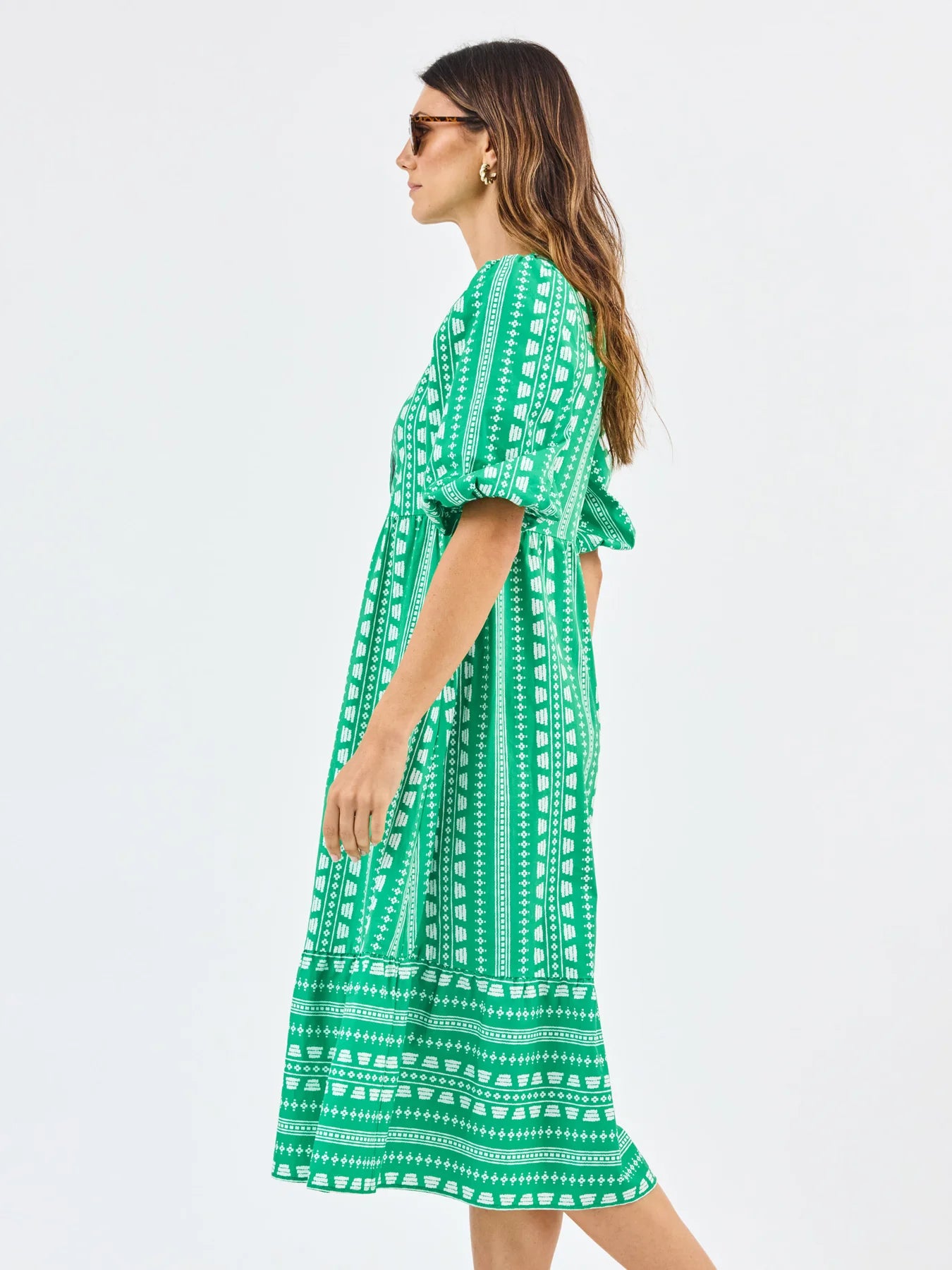 Riley Dress in Heritage Stitch Green