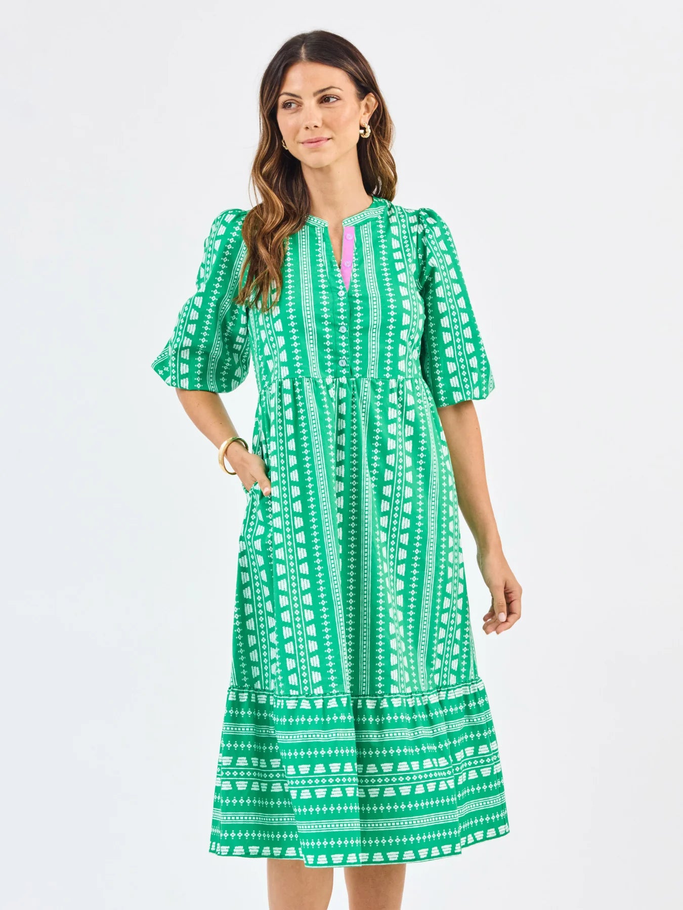 Riley Dress in Heritage Stitch Green