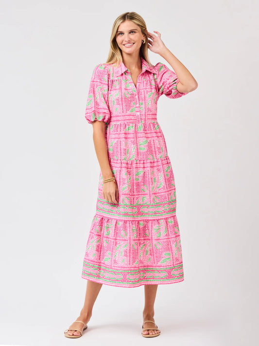 Eloise Dress in Trellis Tiles Pink
