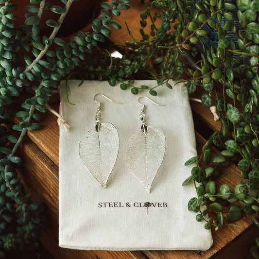 Real Leaf Earrings in Silver