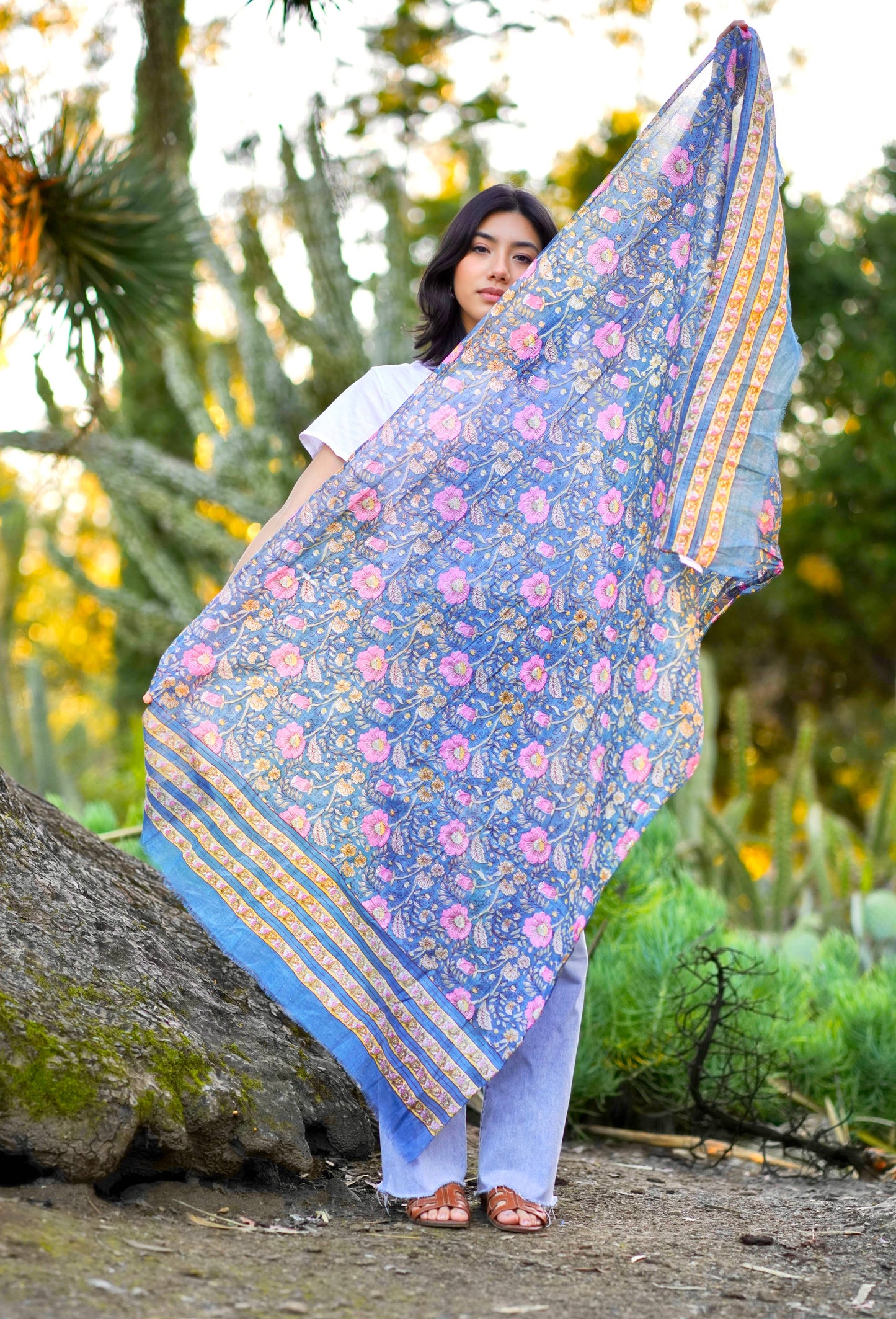 Aarna Floral Cotton Block Print Scarf