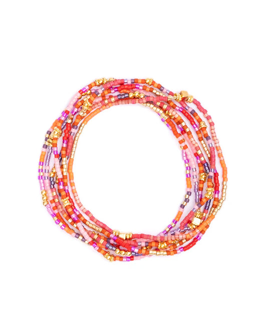 Miyuki Beaded Stretch Bracelet Set in Red/Orange/Purple