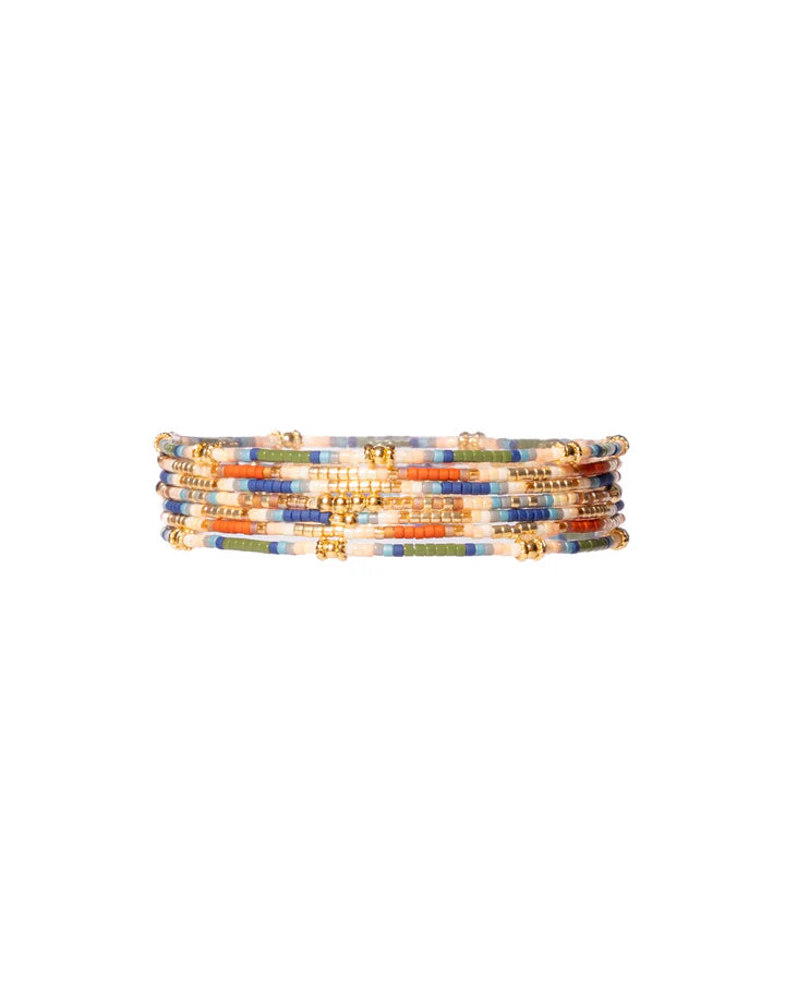 Set/7 Miyuki Beaded Stretch Bracelet Set in Blue/Green/Rust