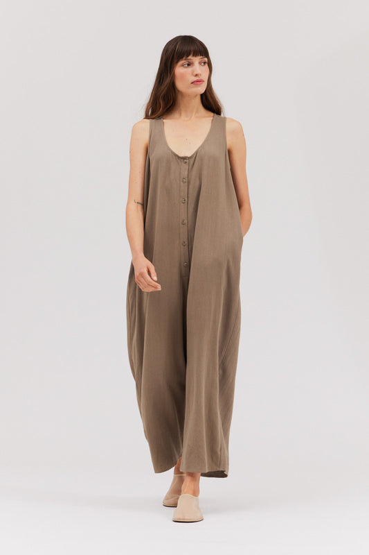 Overfit Button Down Jumpsuit in Olive