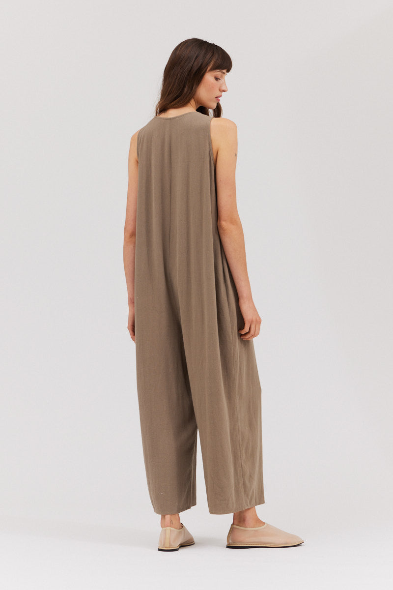 Overfit Button Down Jumpsuit in Olive