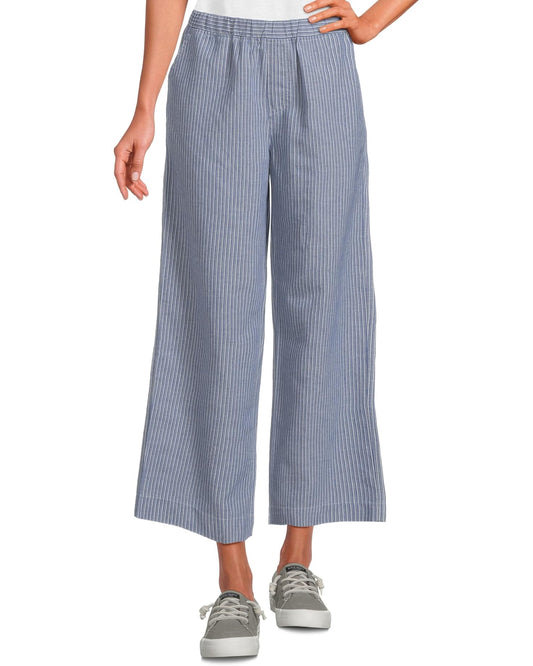 Crop Wide Leg Pants in Natural & Ocean Stripe