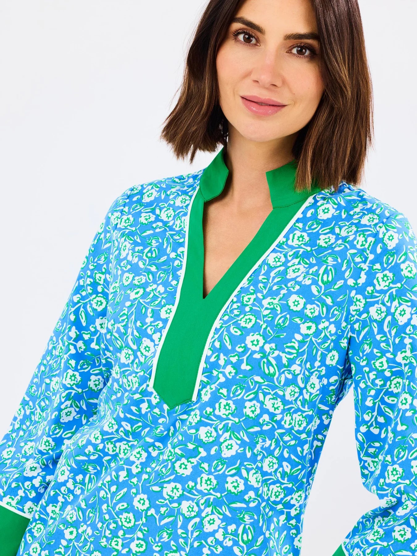Brenda Dress in Meadow Line Blue