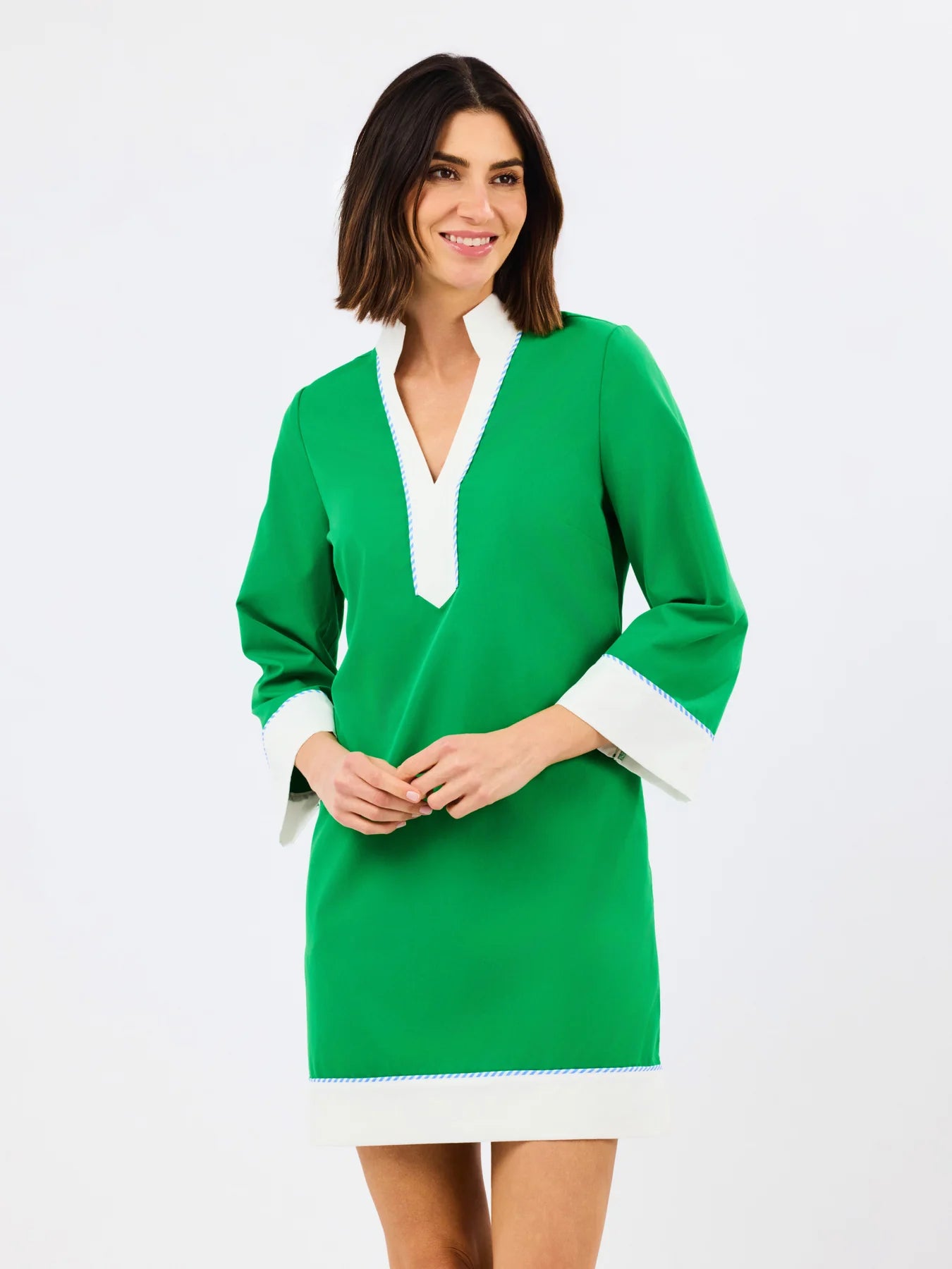 Brenda Dress in Green & White