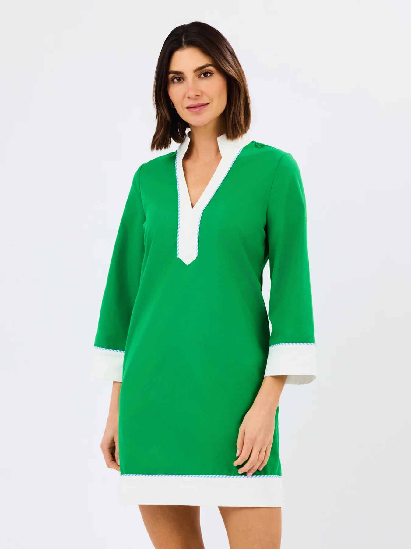 Brenda Dress in Green & White
