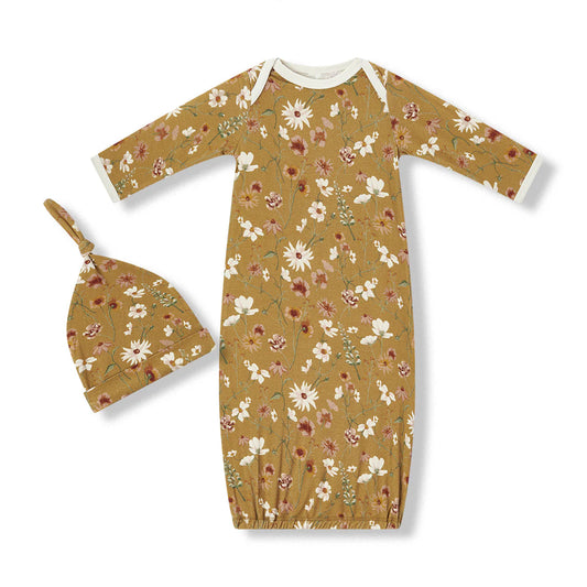 Luxe Stretch Newborn Gown & Hat Set in Wildflower